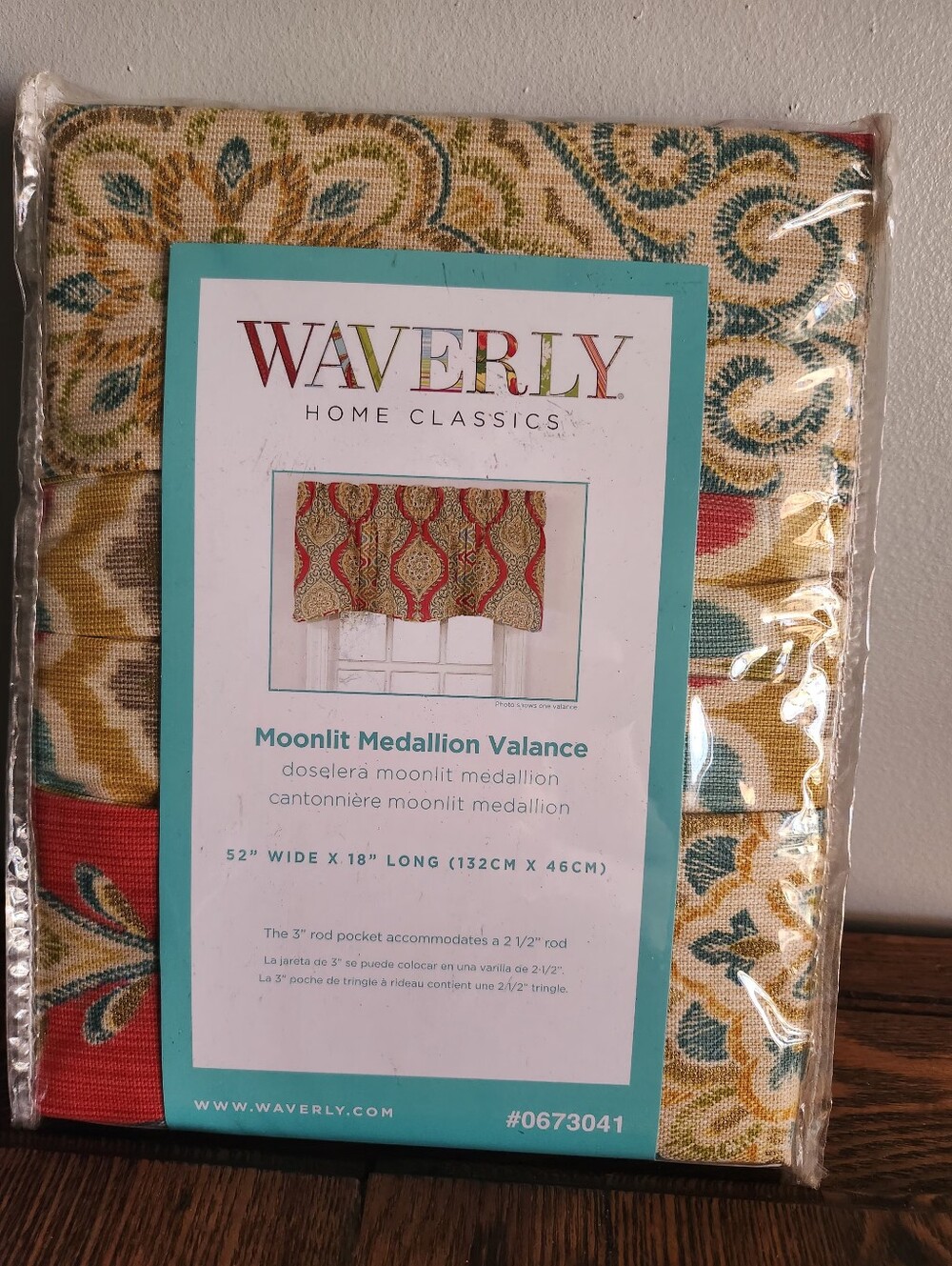 WAVERLY Valance Moonlight Medallion Cotton Rod Pocket Red Teal Gold Green NIP